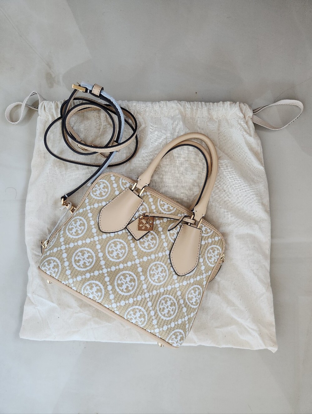 Tory Burch Woven Raffia Mini Satchel Crossbody Bag, New